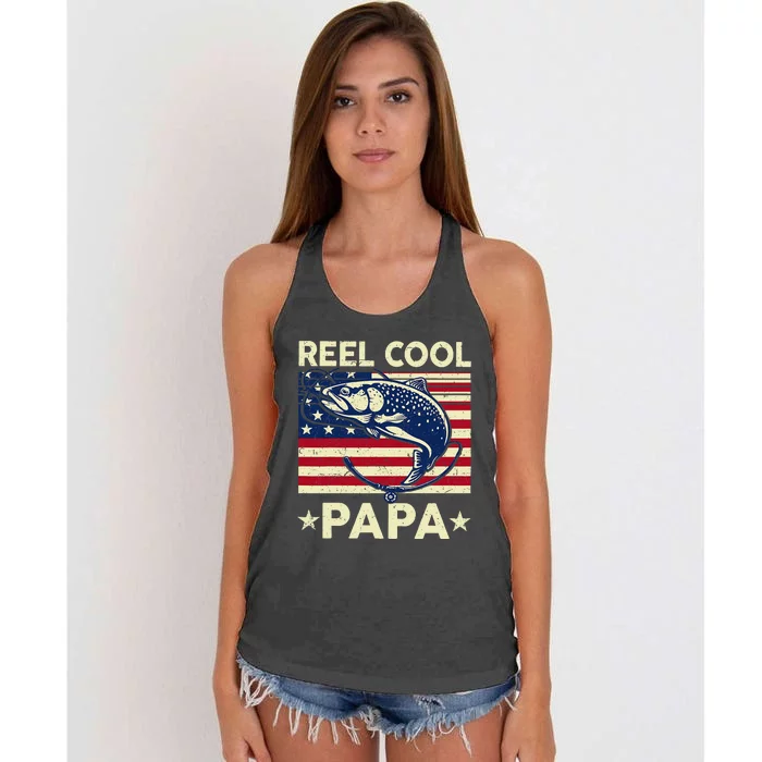 Reel Cool Papa Fathers Day Trout Fishing Gift Dad Grandpa Women's Knotted Racerback Tank