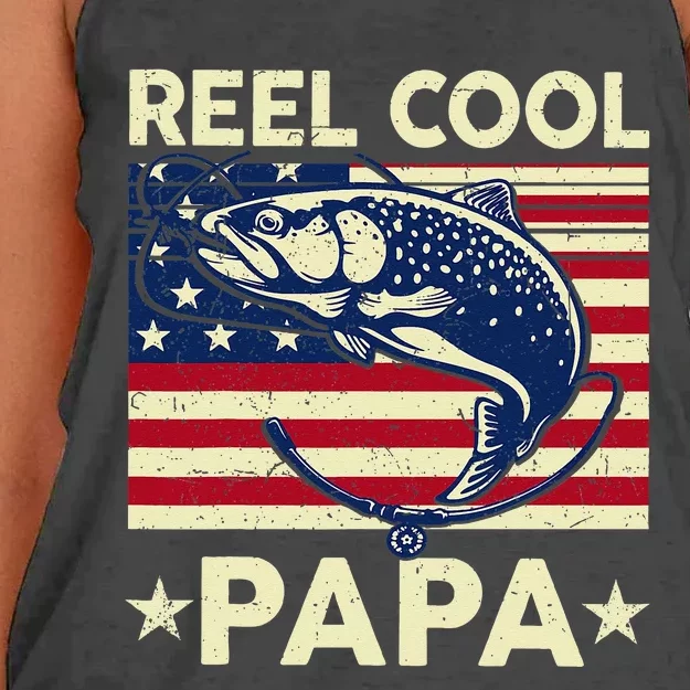 Reel Cool Papa Fathers Day Trout Fishing Gift Dad Grandpa Women's Knotted Racerback Tank