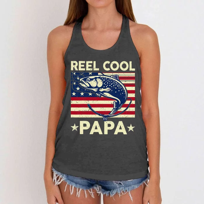 Reel Cool Papa Fathers Day Trout Fishing Gift Dad Grandpa Women's Knotted Racerback Tank