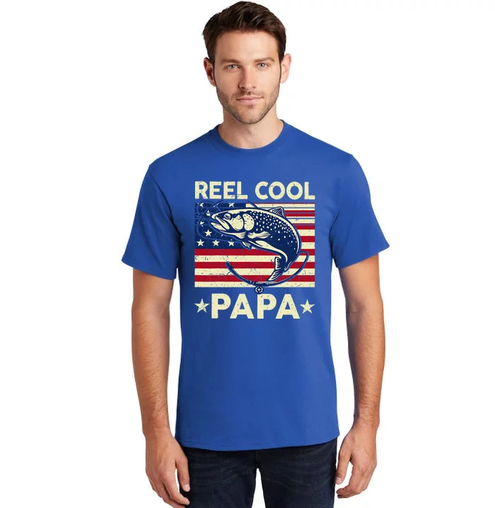 Reel Cool Papa Fathers Day Trout Fishing Gift Dad Grandpa Tall T-Shirt