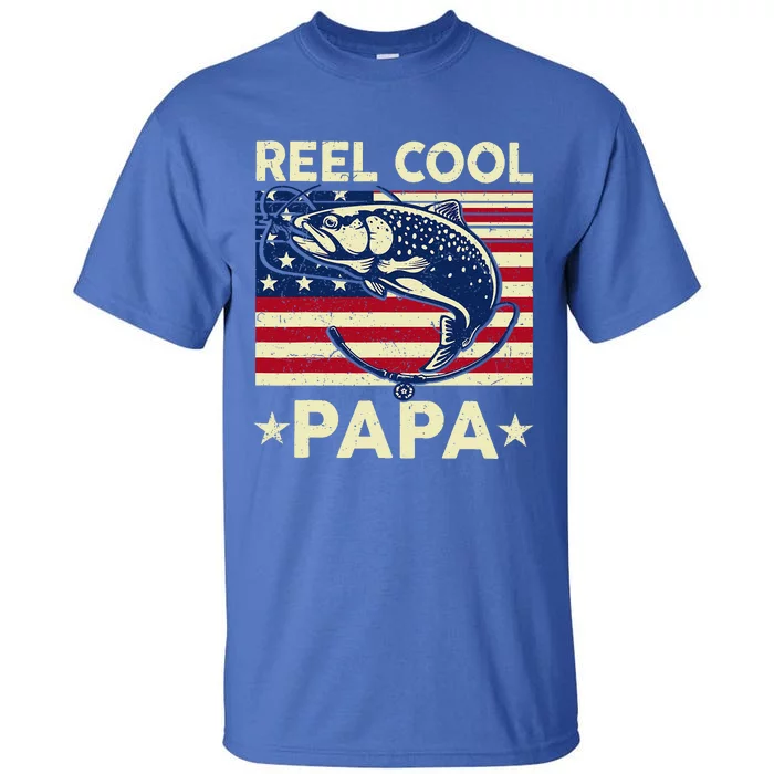 Reel Cool Papa Fathers Day Trout Fishing Gift Dad Grandpa Tall T-Shirt