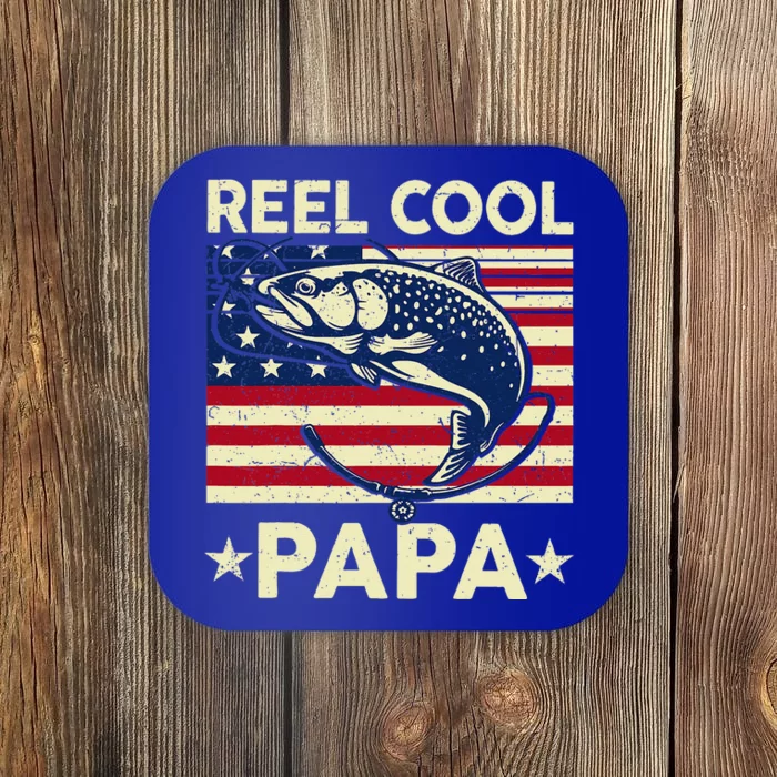 Reel Cool Papa Fathers Day Trout Fishing Gift Dad Grandpa Coaster