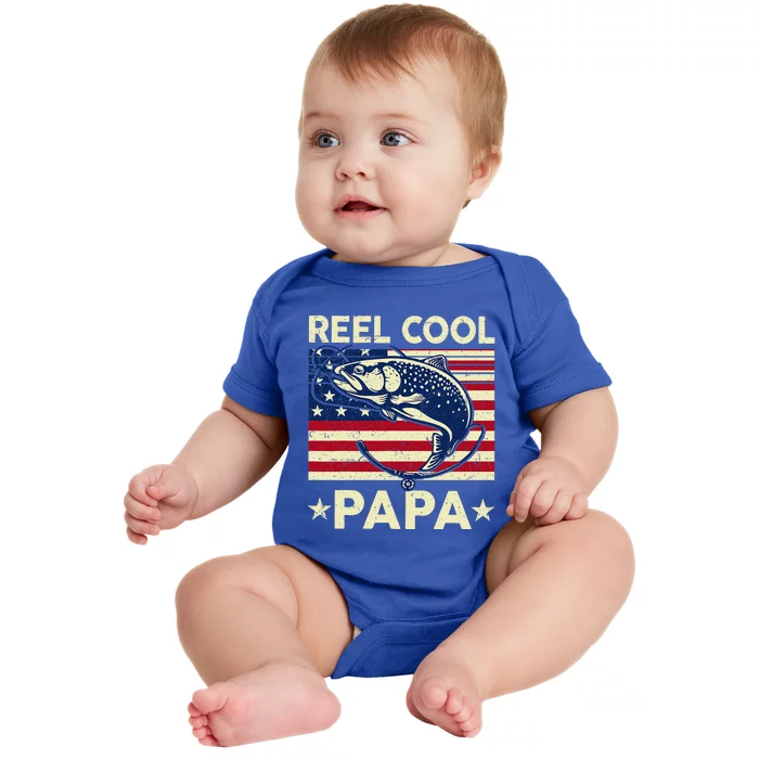 Reel Cool Papa Fathers Day Trout Fishing Gift Dad Grandpa Baby Bodysuit