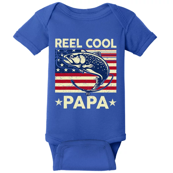 Reel Cool Papa Fathers Day Trout Fishing Gift Dad Grandpa Baby Bodysuit