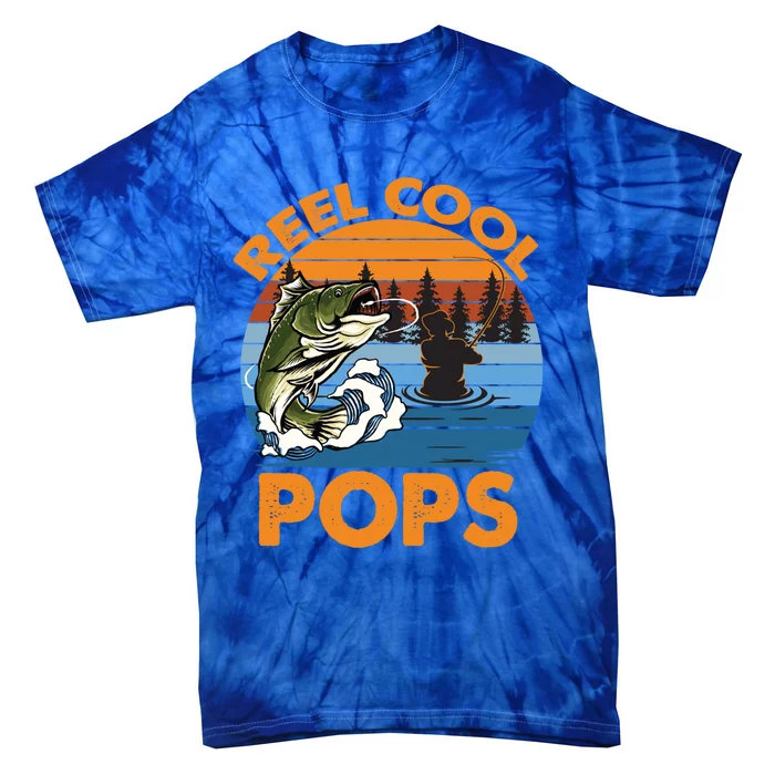 Reel Cool Pops Vintage Fisher Dad Love Fishing Gift Tie-Dye T-Shirt