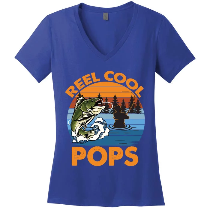 Reel Cool Pops Vintage Fisher Dad Love Fishing Gift Women's V-Neck T-Shirt