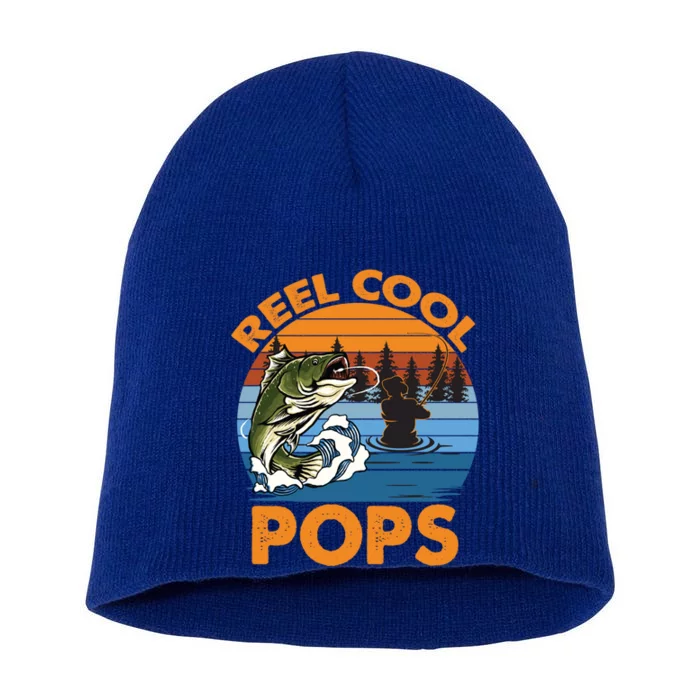 Reel Cool Pops Vintage Fisher Dad Love Fishing Gift Short Acrylic Beanie