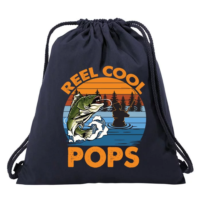 Reel Cool Pops Vintage Fisher Dad Love Fishing Gift Drawstring Bag