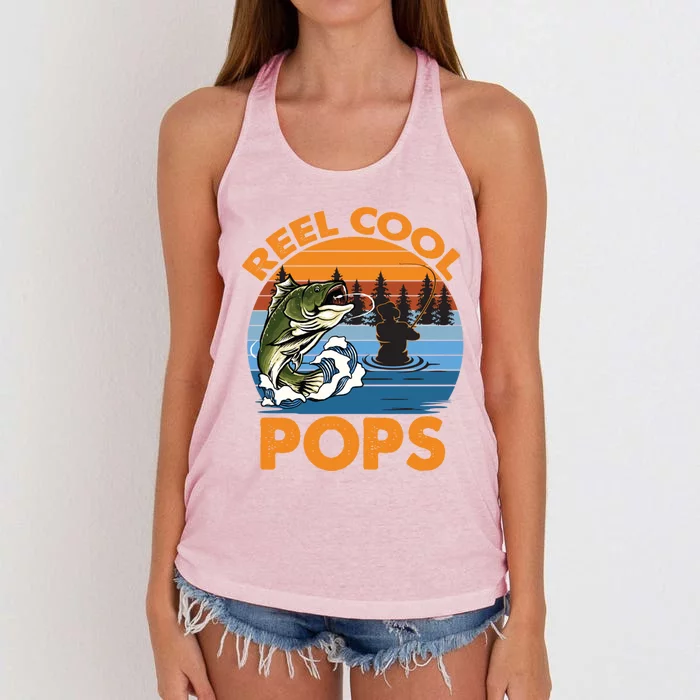 Reel Cool Pops Vintage Fisher Dad Love Fishing Gift Women's Knotted Racerback Tank