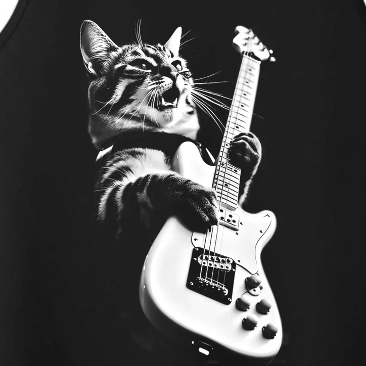 Rock Cat Playing Guitar Funny Guitar Cat Performance Tank