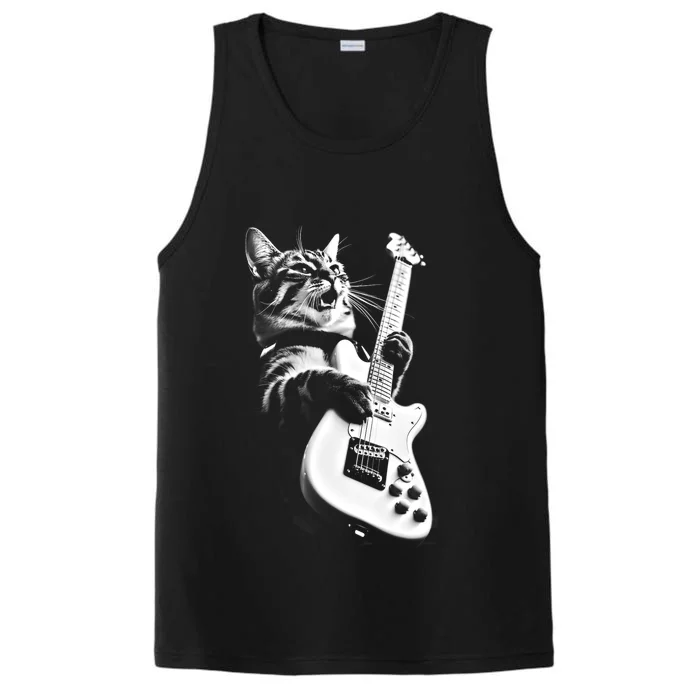 Rock Cat Playing Guitar Funny Guitar Cat Performance Tank