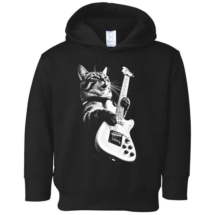 Rock Cat Playing Guitar Funny Guitar Cat Toddler Hoodie