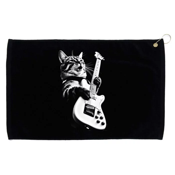 Rock Cat Playing Guitar Funny Guitar Cat Grommeted Golf Towel