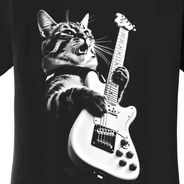 Rock Cat Playing Guitar Funny Guitar Cat Women's T-Shirt