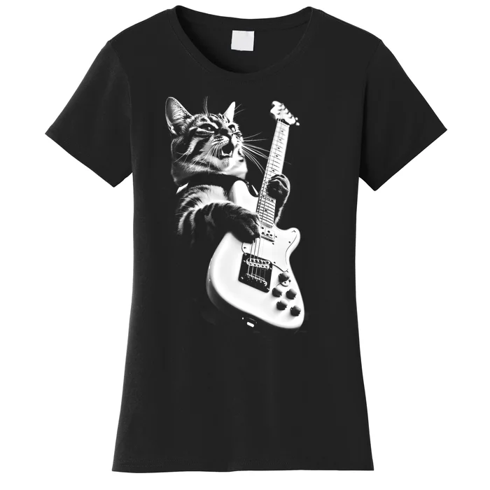 Rock Cat Playing Guitar Funny Guitar Cat Women's T-Shirt