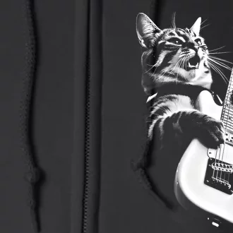 Rock Cat Playing Guitar Funny Guitar Cat Full Zip Hoodie