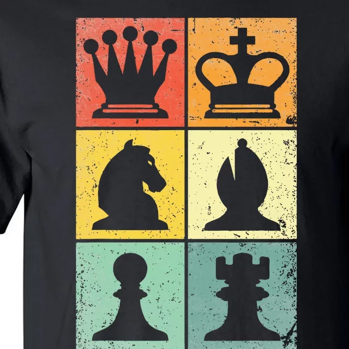 Retro Chess Player Chess Pieces Tall T-Shirt