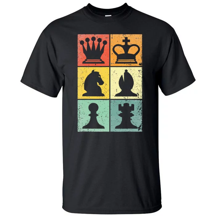 Retro Chess Player Chess Pieces Tall T-Shirt