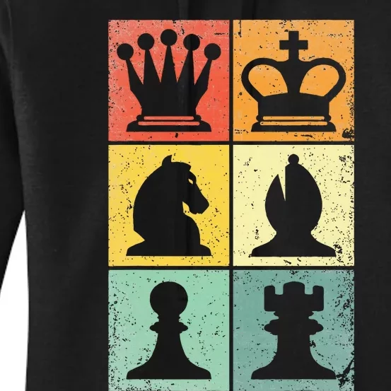 Retro Chess Player Chess Pieces Women's Pullover Hoodie