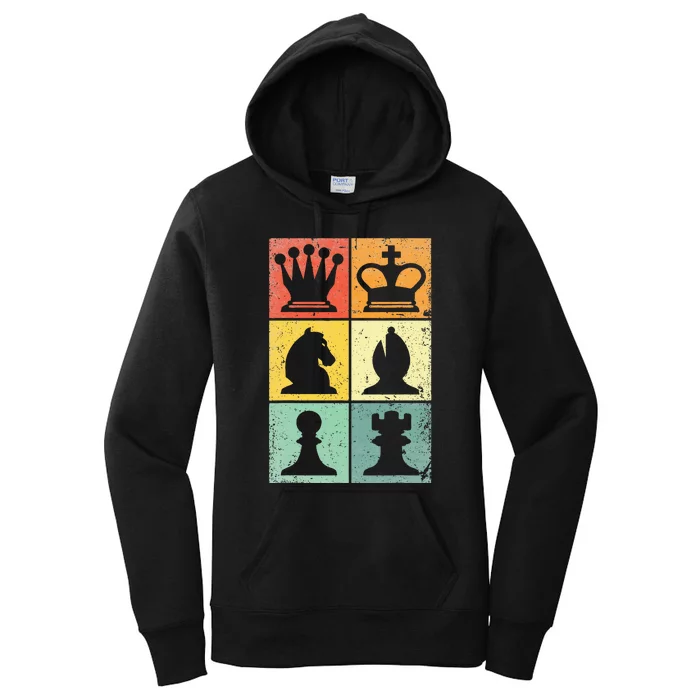 Retro Chess Player Chess Pieces Women's Pullover Hoodie