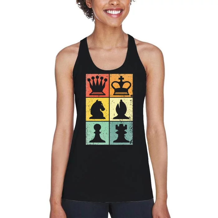 Retro Chess Player Chess Pieces Women's Racerback Tank