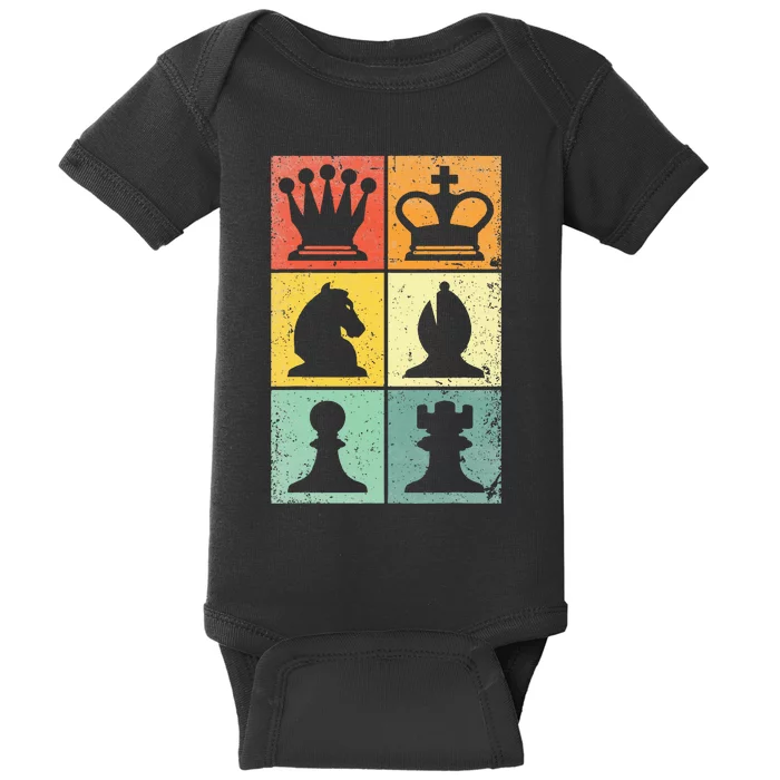 Retro Chess Player Chess Pieces Baby Bodysuit