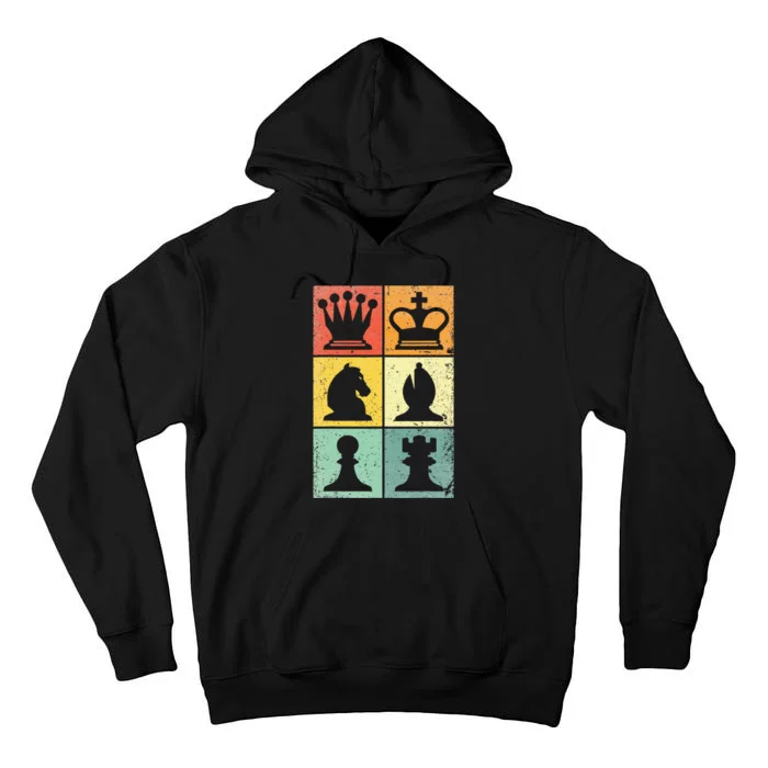 Retro Chess Player Chess Pieces Tall Hoodie