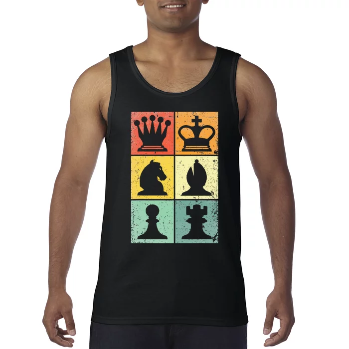 Retro Chess Player Chess Pieces Tank Top