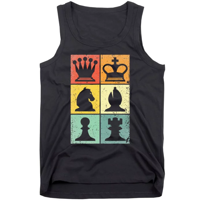 Retro Chess Player Chess Pieces Tank Top