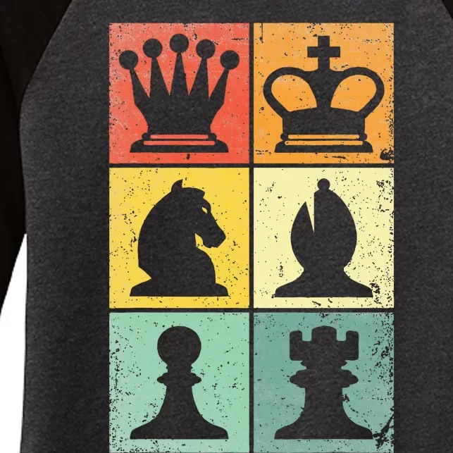 Retro Chess Player Chess Pieces Women's Tri-Blend 3/4-Sleeve Raglan Shirt