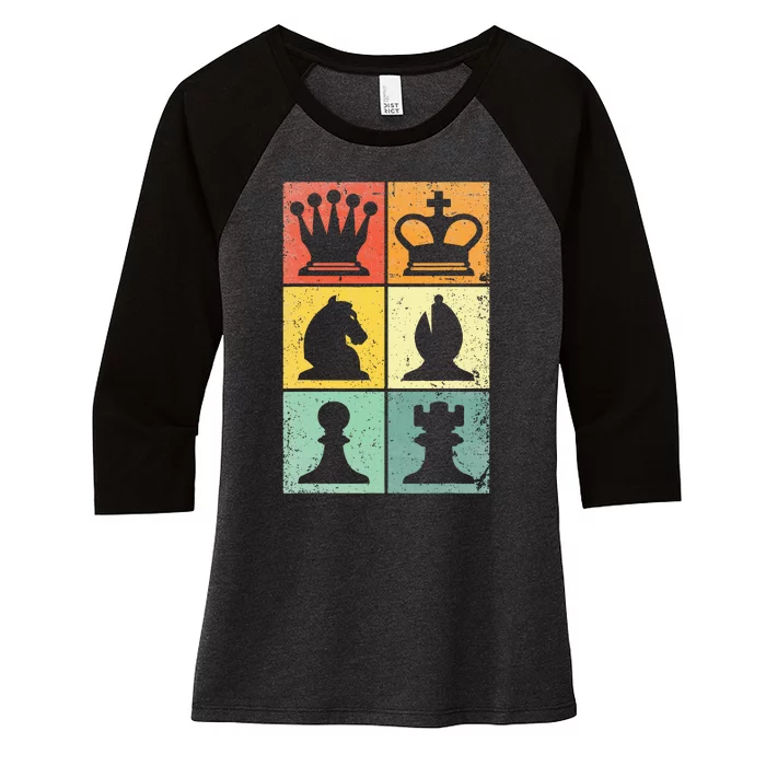 Retro Chess Player Chess Pieces Women's Tri-Blend 3/4-Sleeve Raglan Shirt