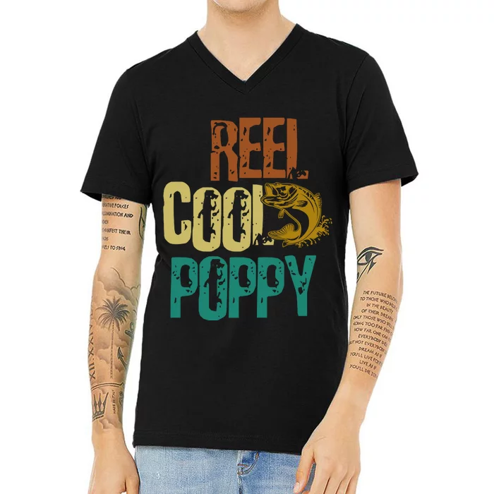 Reel Cool Poppy Vintage Fishing V-Neck T-Shirt