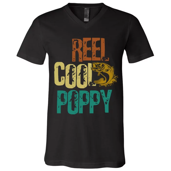 Reel Cool Poppy Vintage Fishing V-Neck T-Shirt