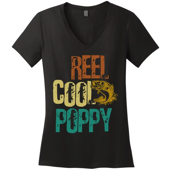 Reel Cool Poppy Vintage Fishing Women's V-Neck T-Shirt