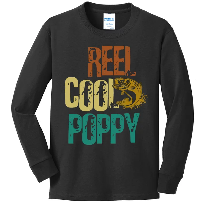 Reel Cool Poppy Vintage Fishing Kids Long Sleeve Shirt