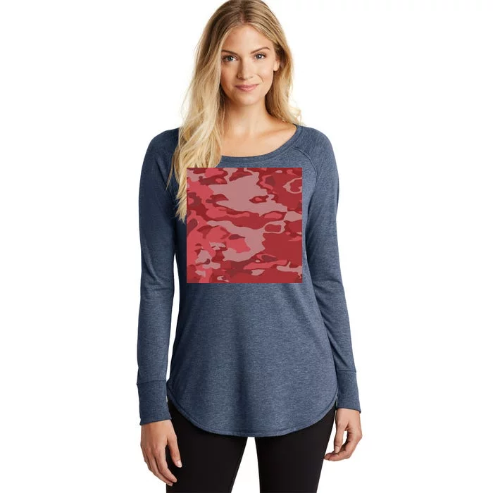 Red Camouflage Pattern Women's Perfect Tri Tunic Long Sleeve Shirt