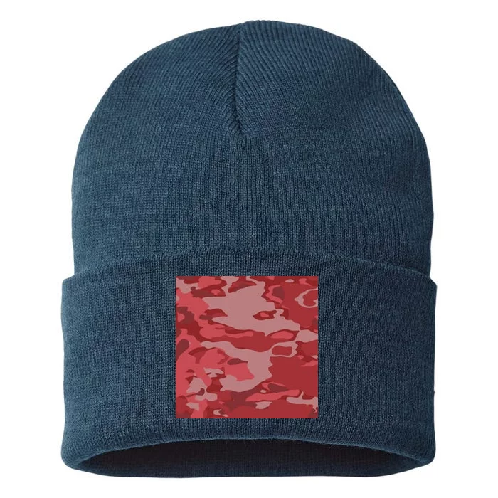 Red Camouflage Pattern Sustainable Knit Beanie