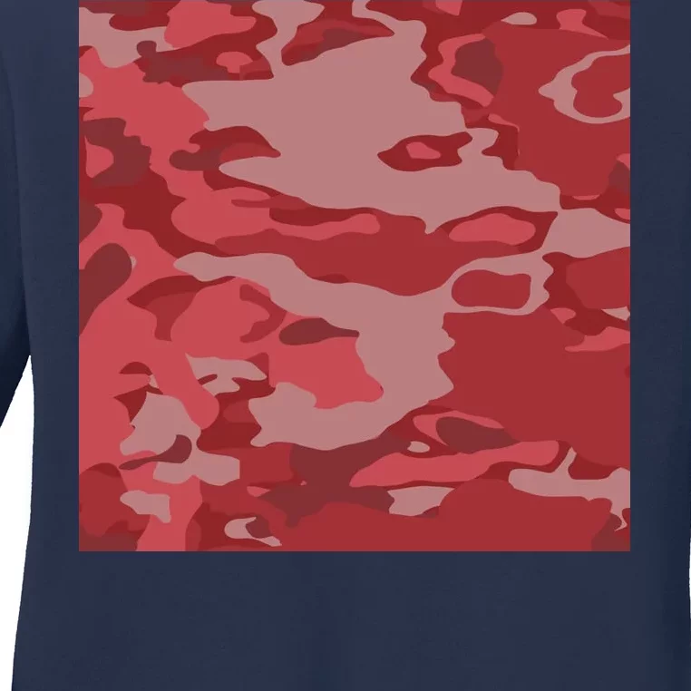 Red Camouflage Pattern Ladies Long Sleeve Shirt