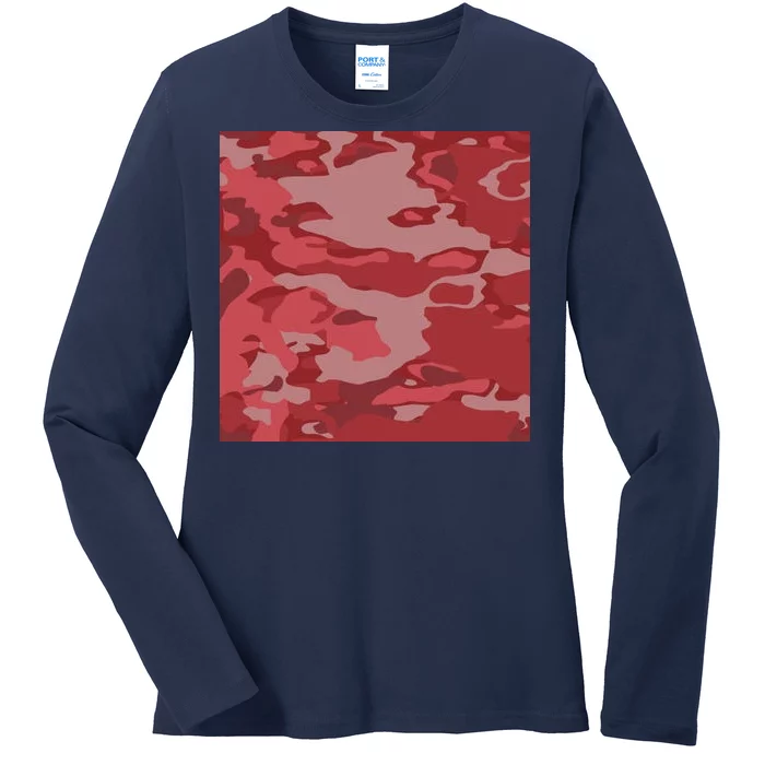 Red Camouflage Pattern Ladies Long Sleeve Shirt