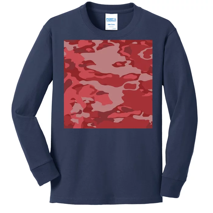 Red Camouflage Pattern Kids Long Sleeve Shirt