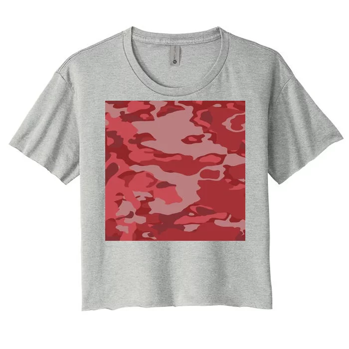 Red Camouflage Pattern Women's Crop Top Tee