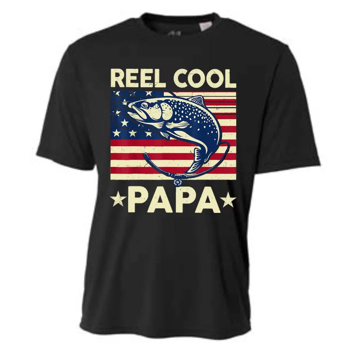 Reel Cool Papa Fathers Day Trout Fishing Gift Dad Grandpa Cooling Performance Crew T-Shirt