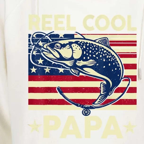 Reel Cool Papa Fathers Day Trout Fishing Gift Dad Grandpa Womens Funnel Neck Pullover Hood