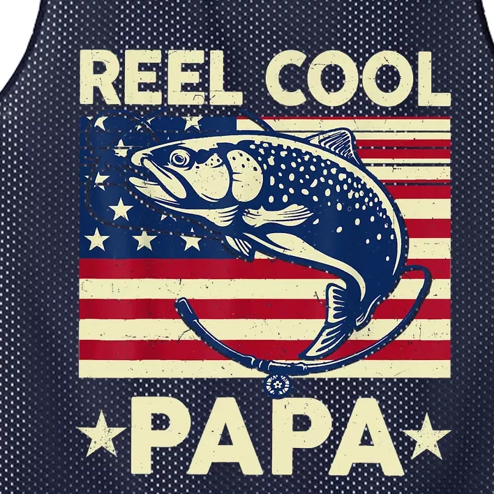 Reel Cool Papa Fathers Day Trout Fishing Gift Dad Grandpa Mesh Reversible Basketball Jersey Tank