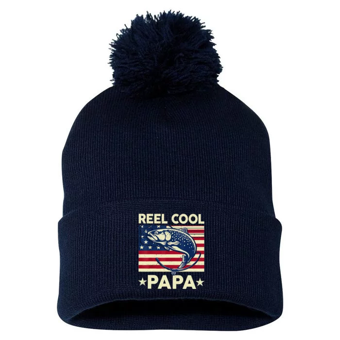 Reel Cool Papa Fathers Day Trout Fishing Gift Dad Grandpa Pom Pom 12in Knit Beanie