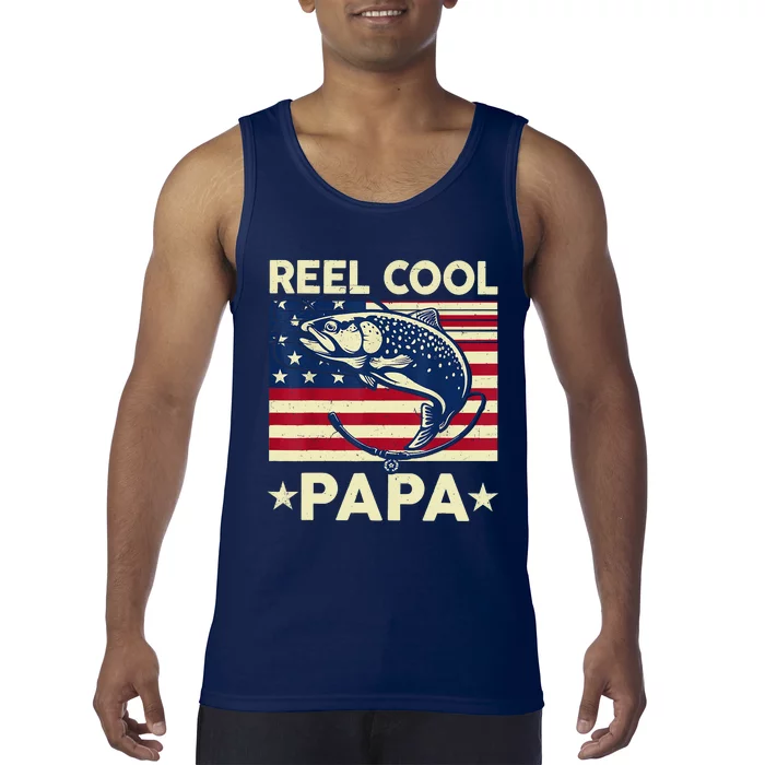 Reel Cool Papa Fathers Day Trout Fishing Gift Dad Grandpa Tank Top