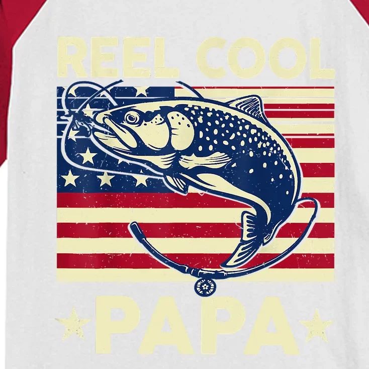 Reel Cool Papa Fathers Day Trout Fishing Gift Dad Grandpa Kids Colorblock Raglan Jersey