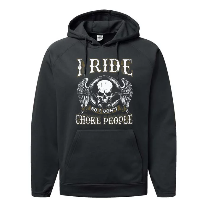 Ride Choke People Biker Wings Skull Motorcycle Long Sleeve Performance Fleece Hoodie