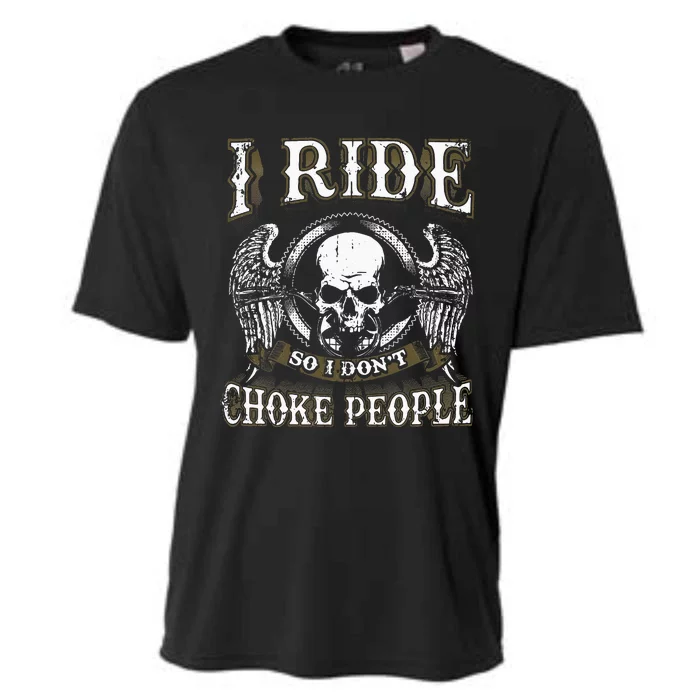 Ride Choke People Biker Wings Skull Motorcycle Long Sleeve Cooling Performance Crew T-Shirt