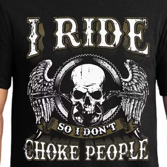 Ride Choke People Biker Wings Skull Motorcycle Long Sleeve Pajama Set